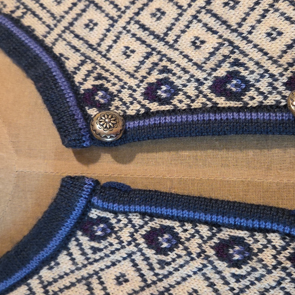 Dale of Norway Blue and White Patterned Knit Cardigan - Picture 2 of 5